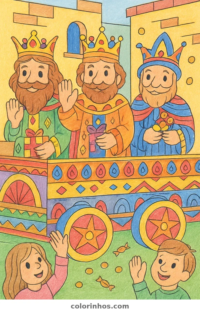 Exemplo colorido: Carro alegórico do desfile de Reis