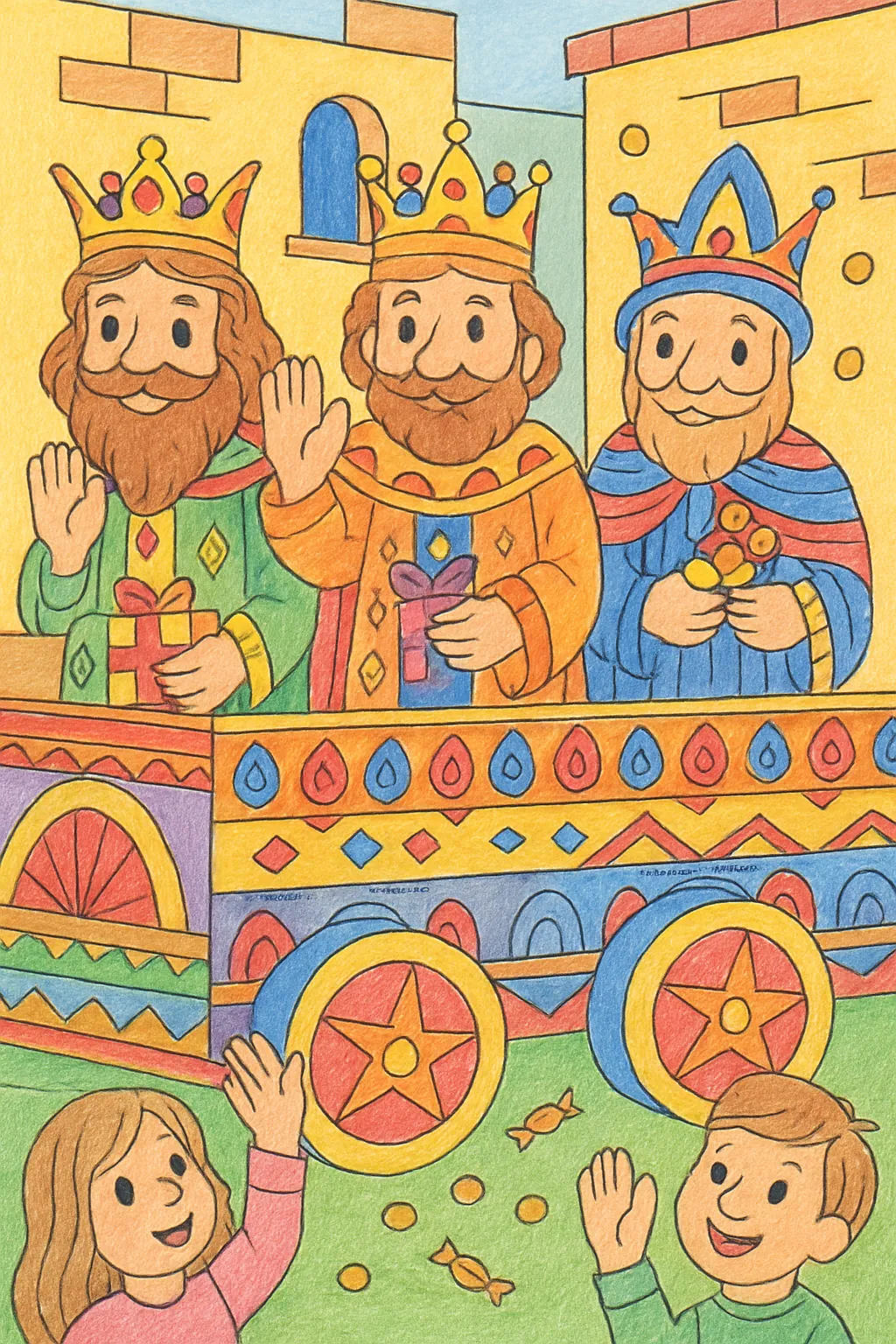 Exemplo colorido: Carro alegórico do desfile de Reis