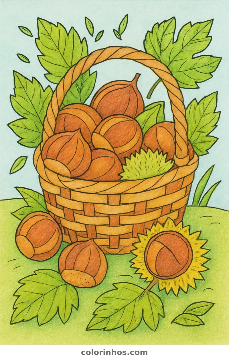 Exemplo colorido: Cesta de castanhas