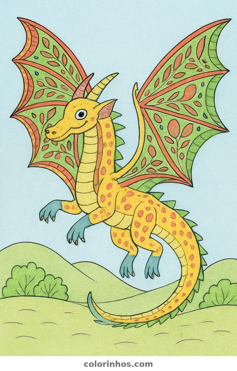 Exemplo colorido: Dragão de asas grandes