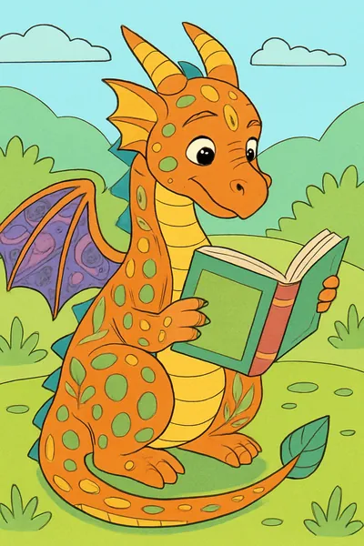 Exemplo colorido: Dragão lendo um livro