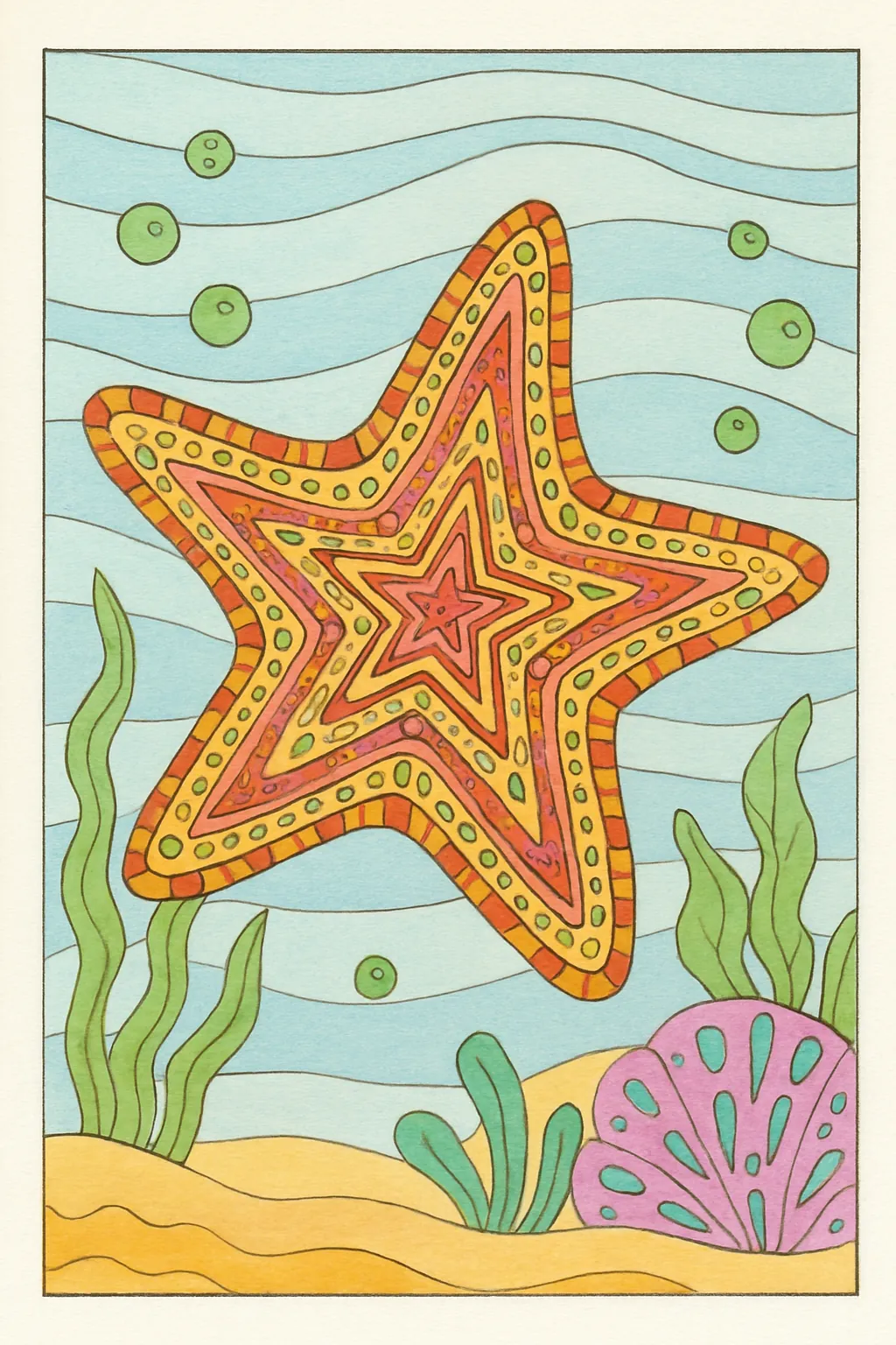 Exemplo colorido: Estrela-do-mar enfeitada