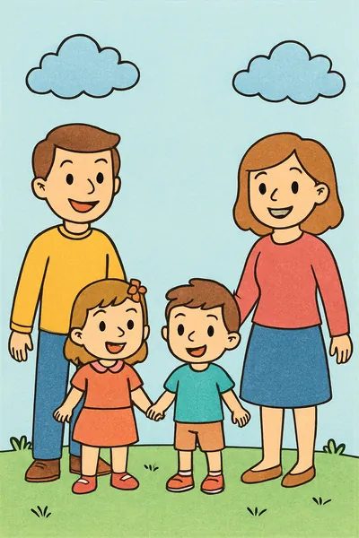 Exemplo colorido: Família de mãos dadas