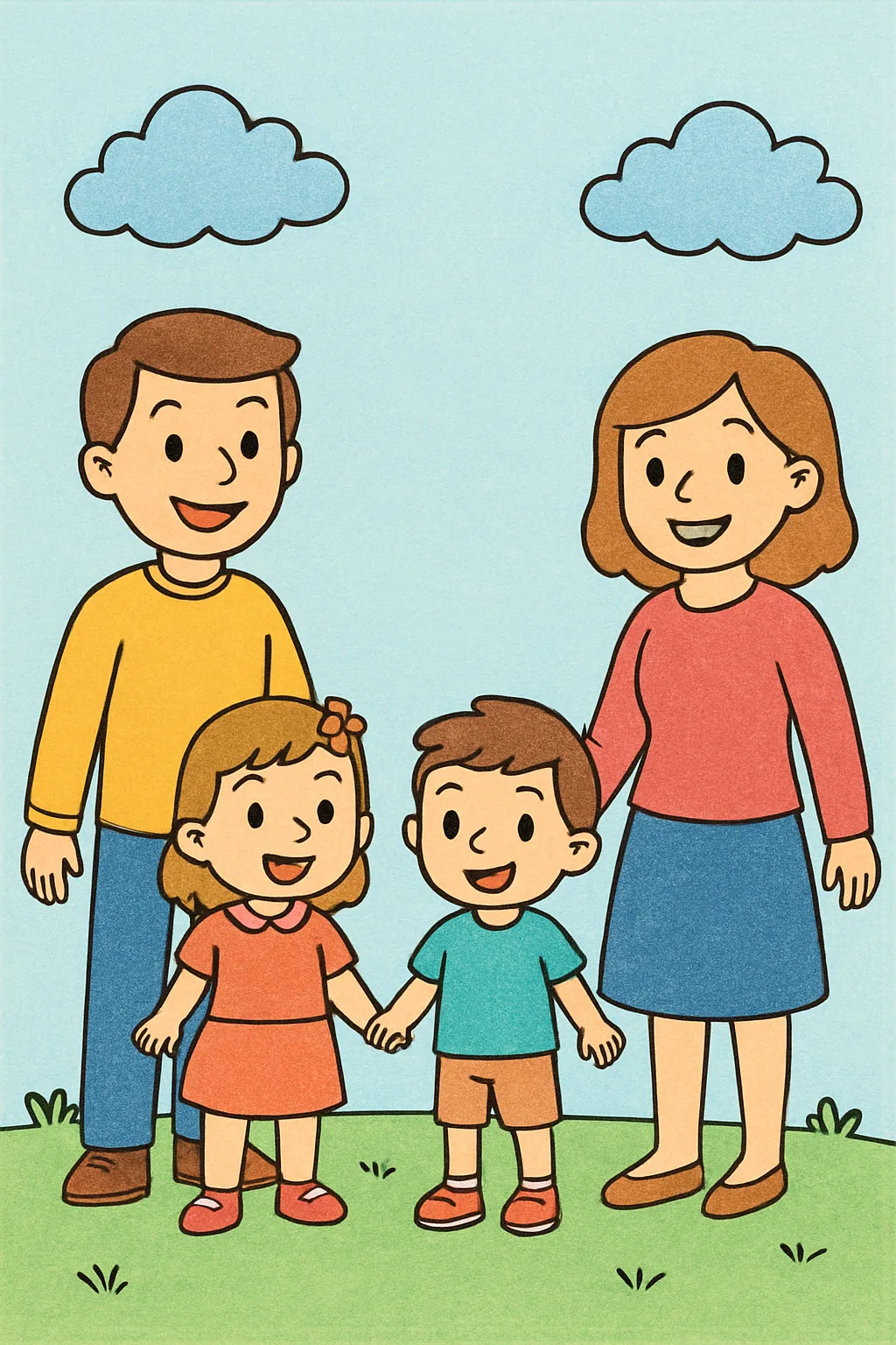Exemplo colorido: Família de mãos dadas