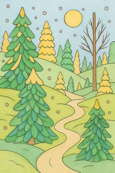 Exemplo colorido: Floresta coberta de neve