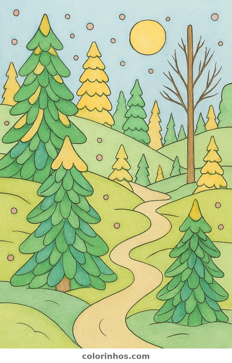Exemplo colorido: Floresta coberta de neve