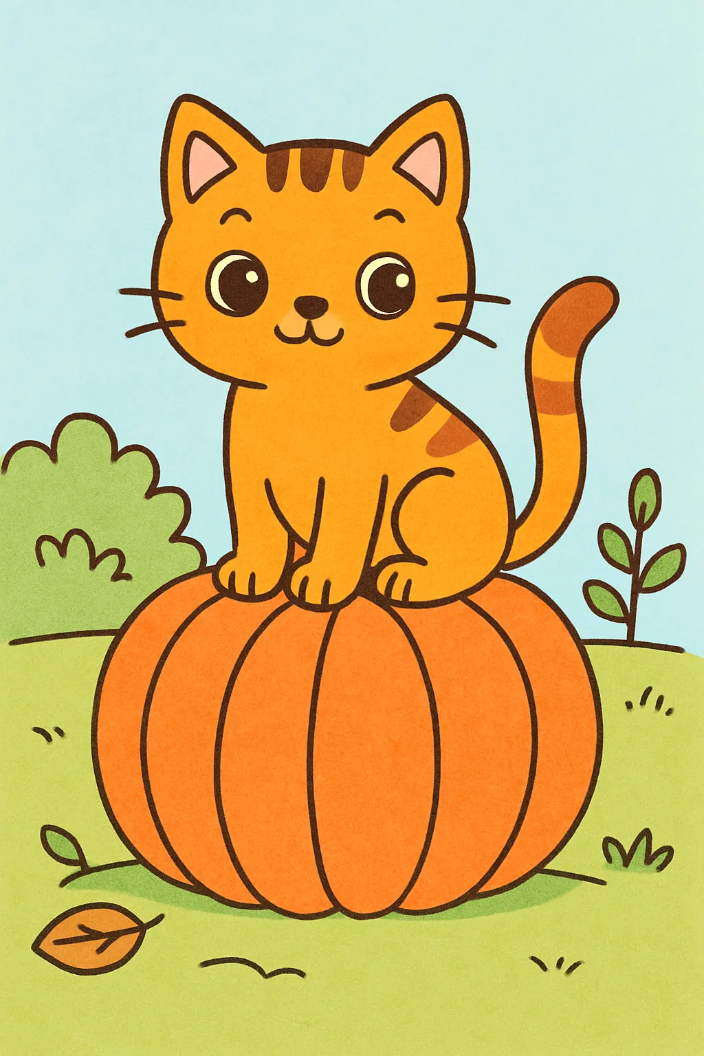 Exemplo colorido: Gato em cima de uma abóbora