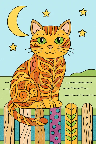 Exemplo colorido: Gato na cerca à noite