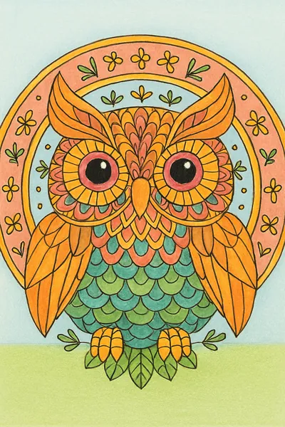 Exemplo colorido: Mandala de coruja