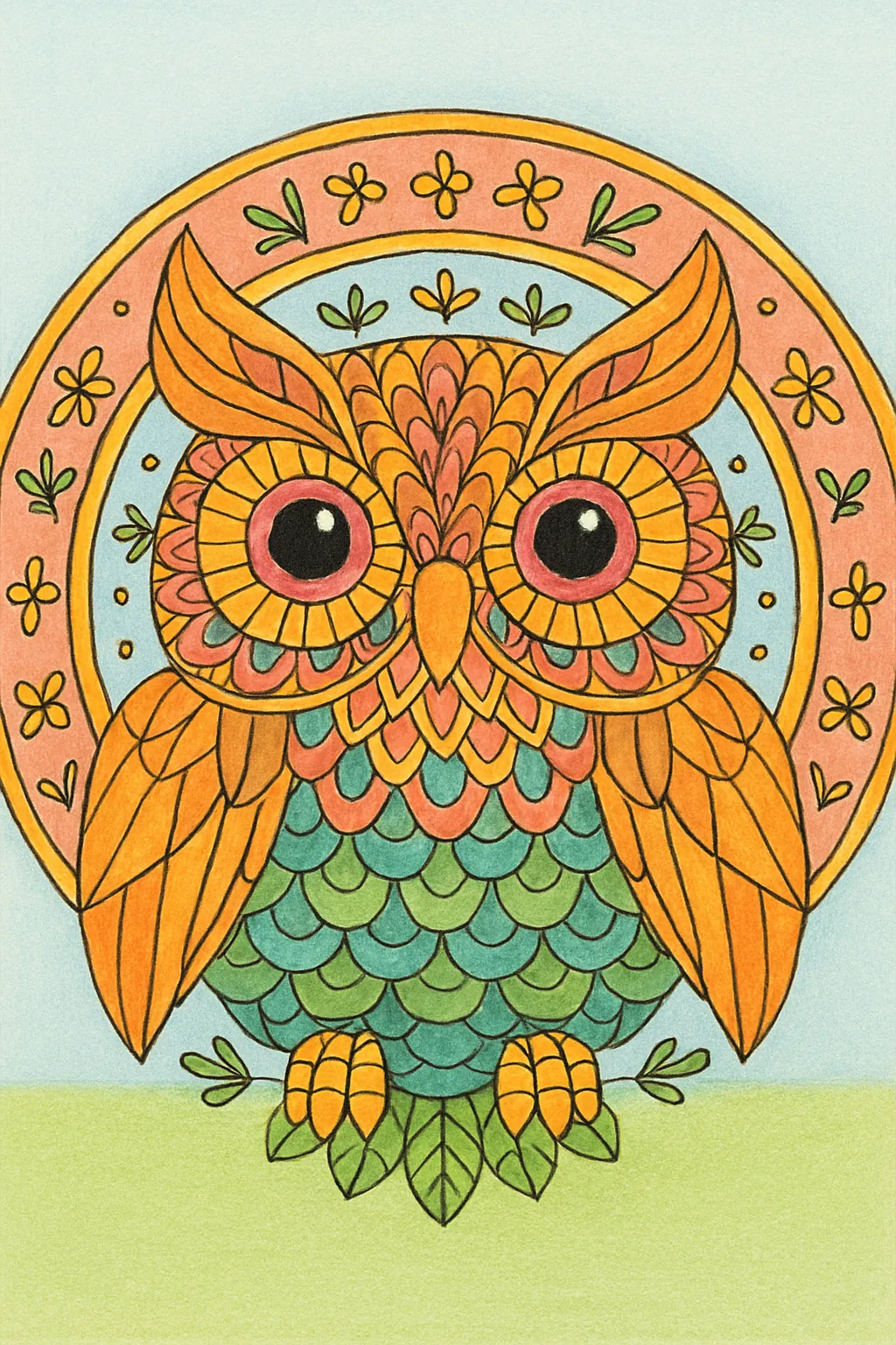 Exemplo colorido: Mandala de coruja