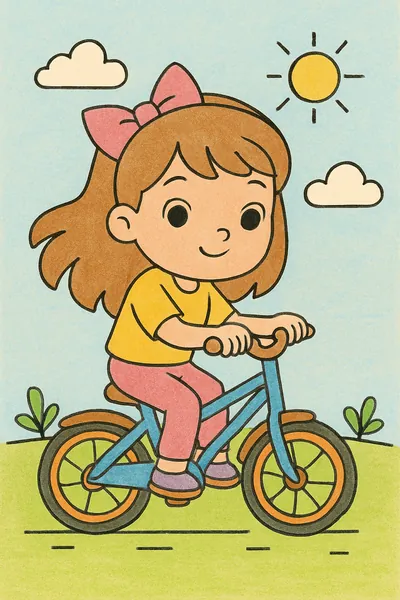 Exemplo colorido: Menina de bicicleta