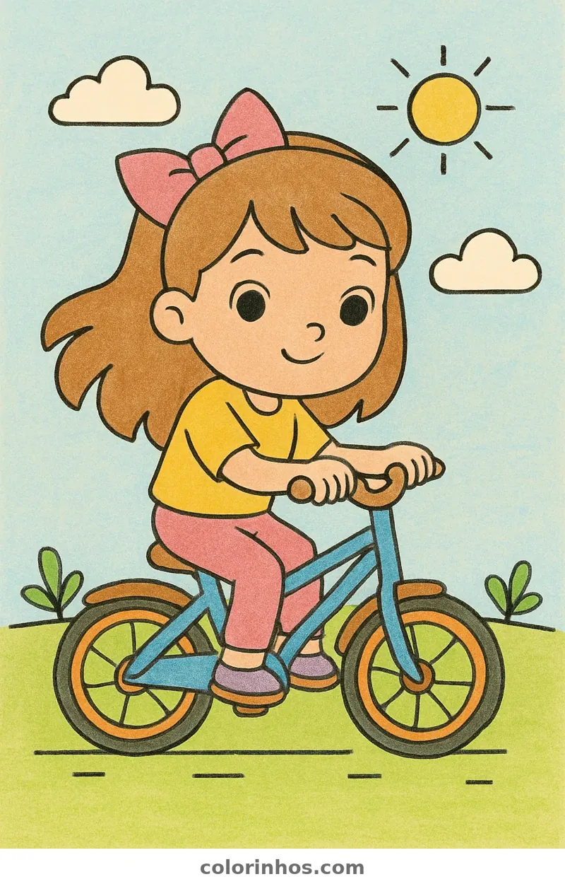 Exemplo colorido: Menina de bicicleta