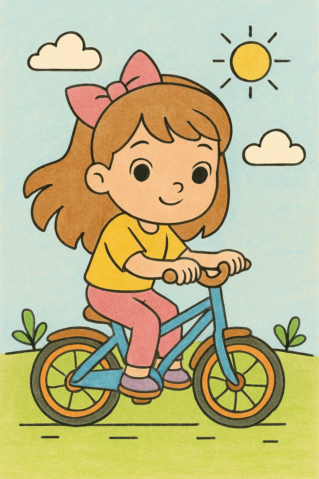 Exemplo colorido: Menina de bicicleta