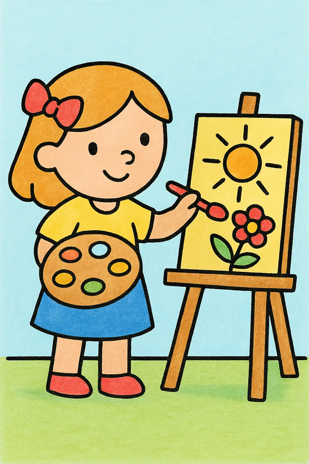 Exemplo colorido: Menina pintando um quadro