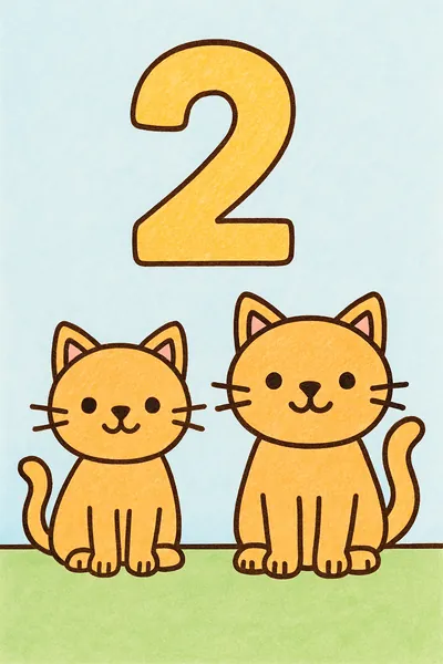 Exemplo colorido: Número 2 com dois gatos