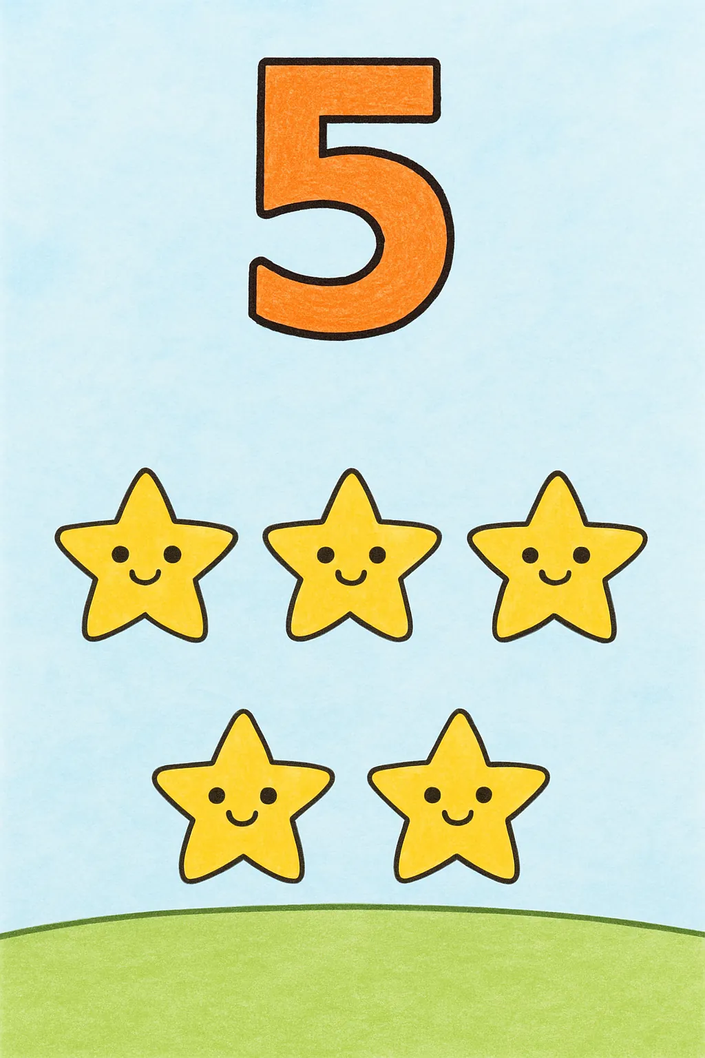 Exemplo colorido: Número 5 com cinco estrelas