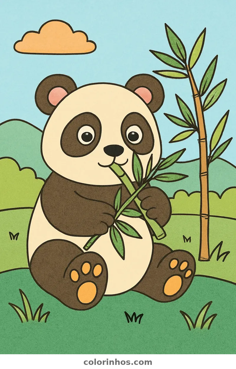 Exemplo colorido: Panda comendo bambu