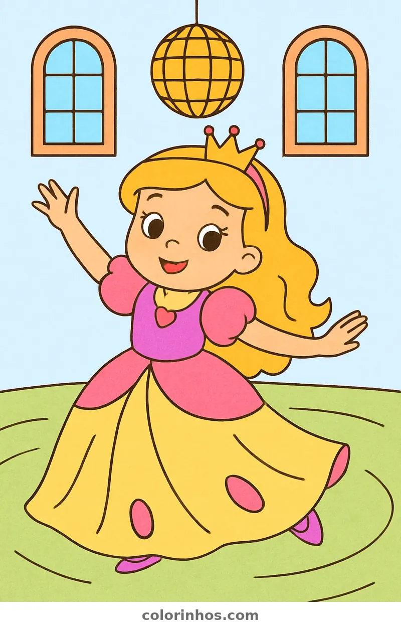Exemplo colorido: Princesa dançando no baile
