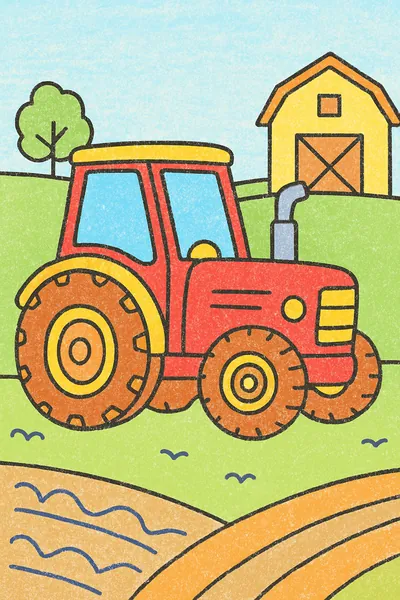 Exemplo colorido: Trator na fazenda