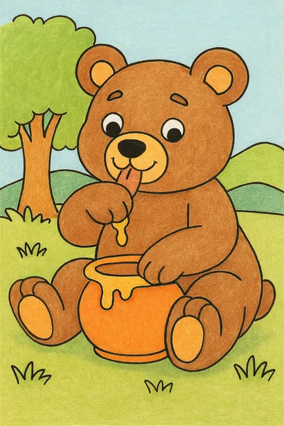 Exemplo colorido: Urso comendo mel