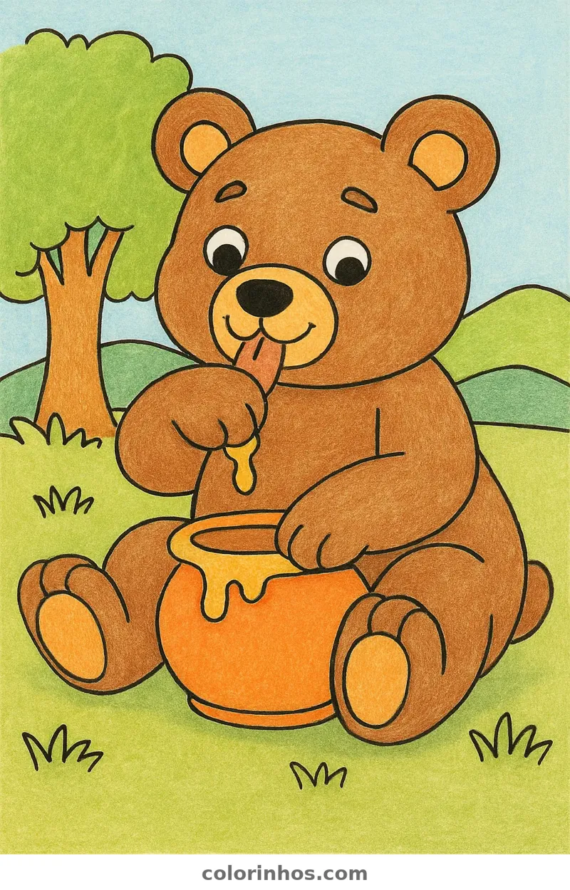 Exemplo colorido: Urso comendo mel