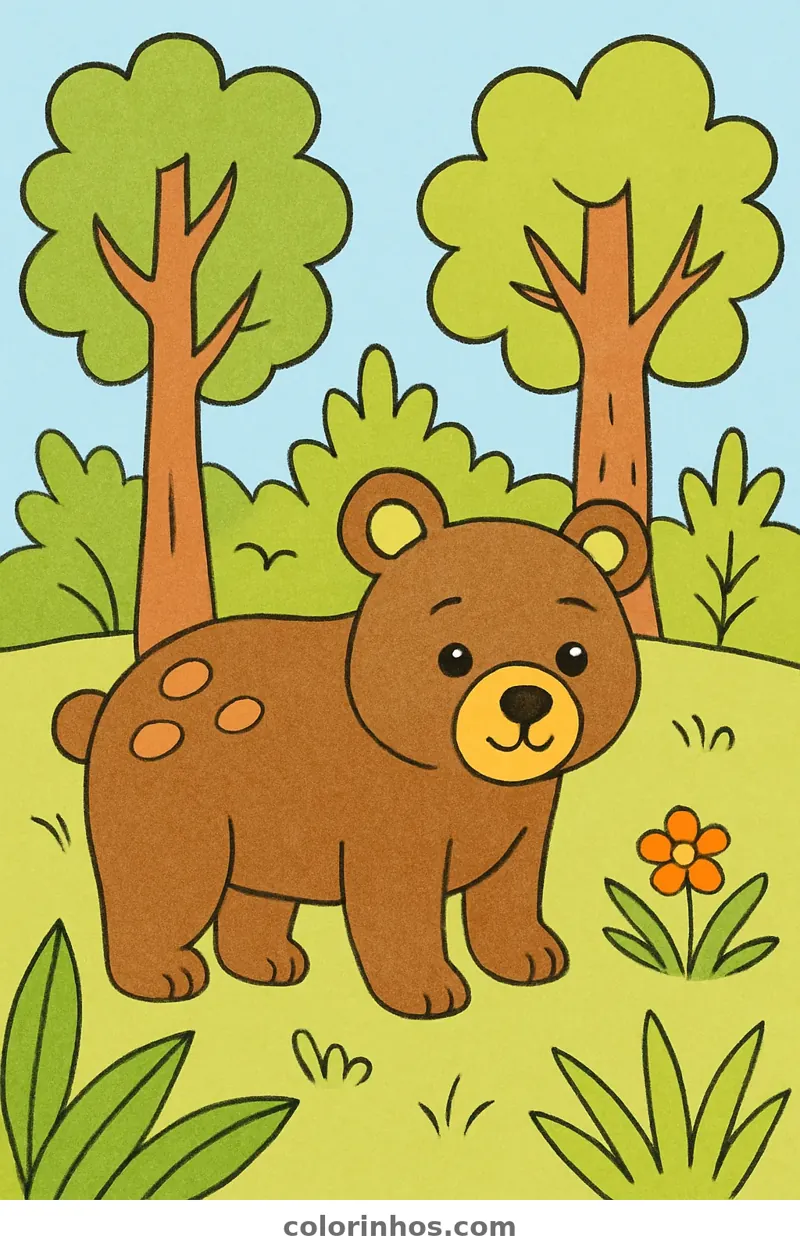 Exemplo colorido: Urso-pardo na floresta