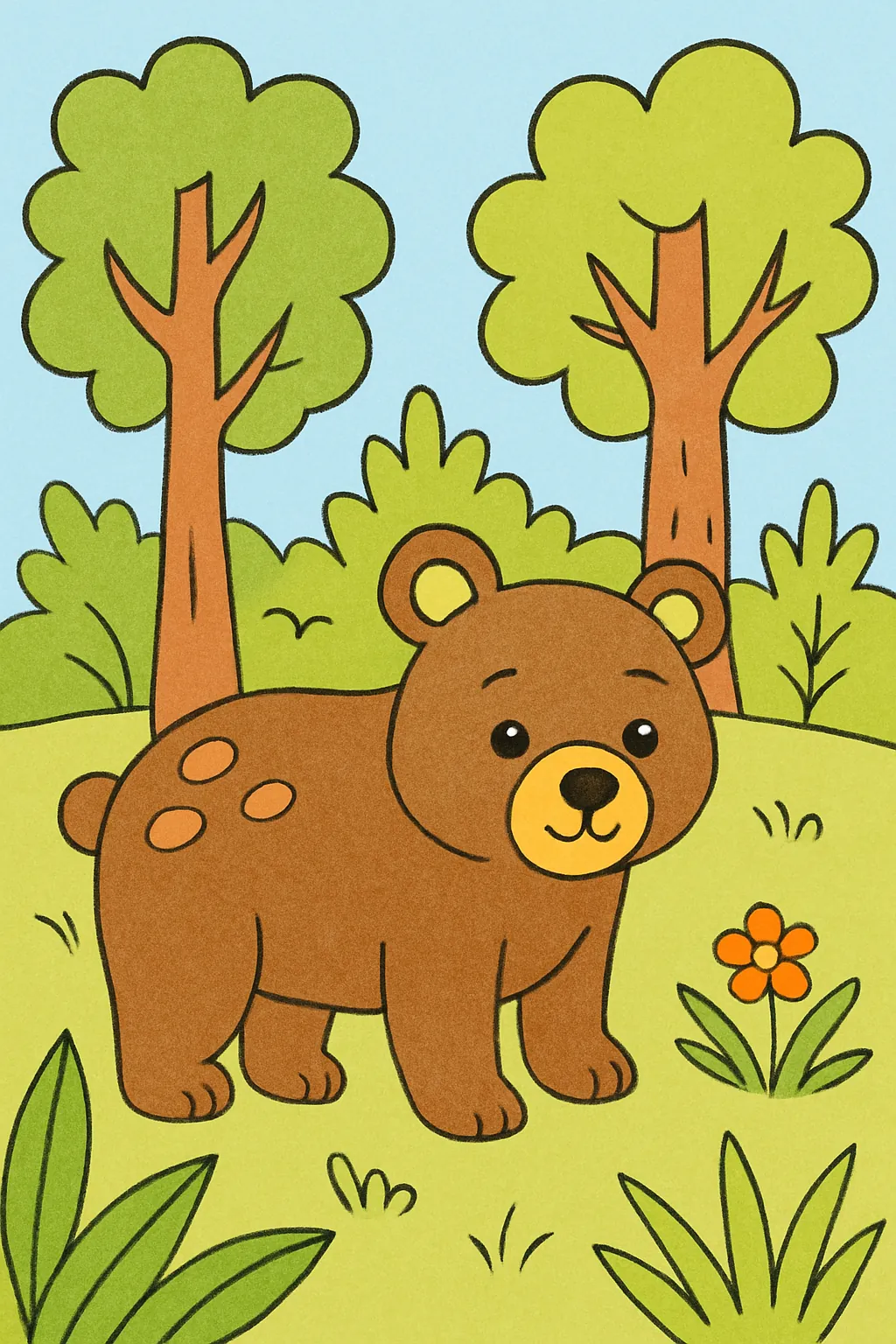 Exemplo colorido: Urso-pardo na floresta